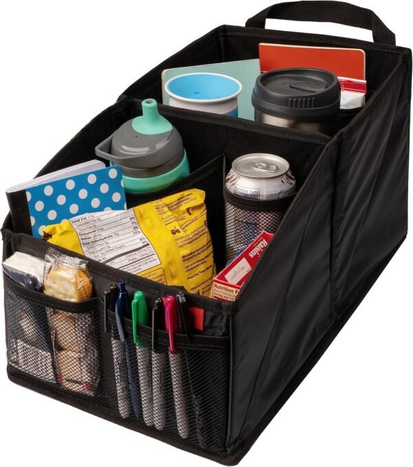 Lusso Gear Car Seat Organizer with Cup Holders - Front or Backseat Organizer - 9 Storage Compartments for Travel - Fits Cars, Trucks, and Vans - Black
