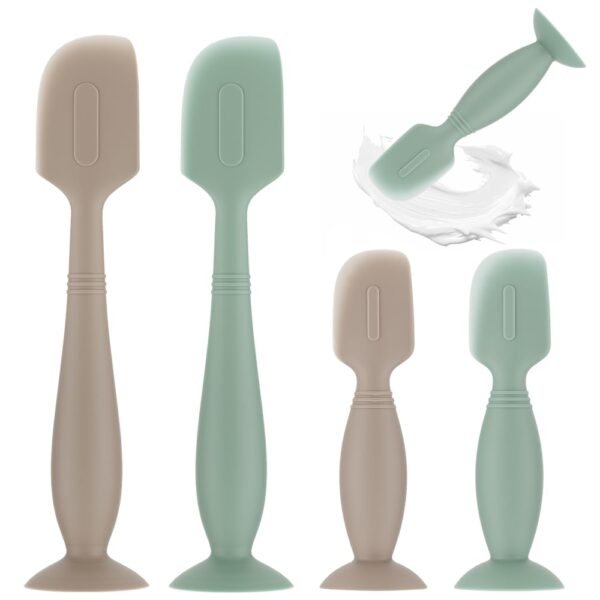 Baby Diaper Cream Spatula,4 Pack Silicone Diaper Cream Applicator Baby Butt Paste Spatula Diaper Cream Brush for Newborn Baby, 2 x Large Size, 2 x Small Size (Green+Khaki)