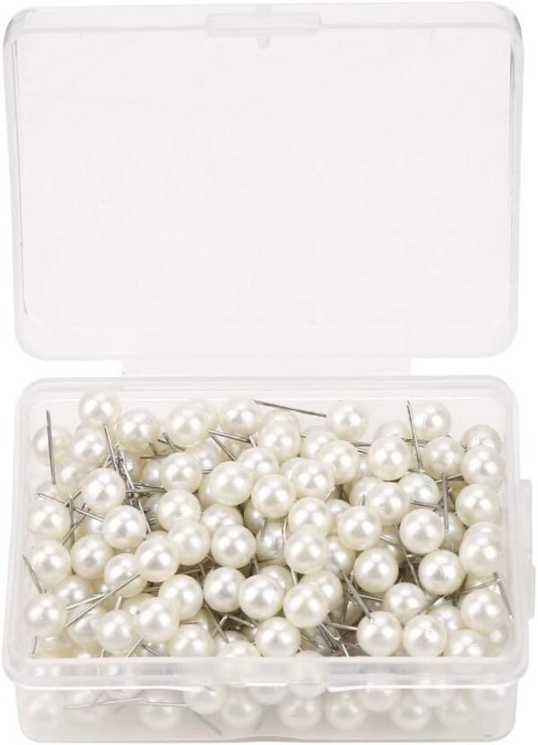 Oumefar 200PCS Pearl Push Pins, Decorative Thumb Tacks Round Short Pearl Head Pins Drawing Ball Map Pins Tack Push Sewing Box for Straight Pins for Crafting DIY Wedding (Pearl Pins for Flower White)