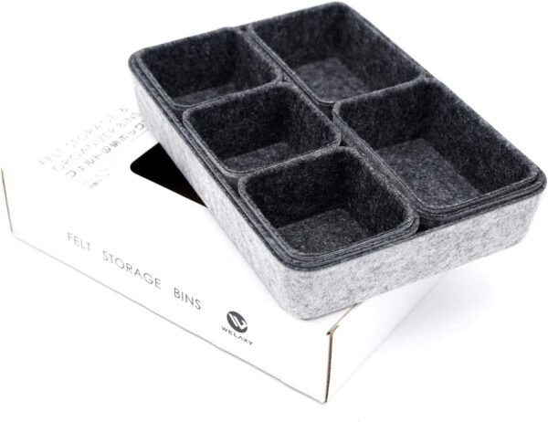 Welaxy desk drawer organizer tray shallow felt storage bin for office suppliers makeup pen keys craft brush decluttering 8-piece sleek minimalist lifestyle gift for men (Charcoal)