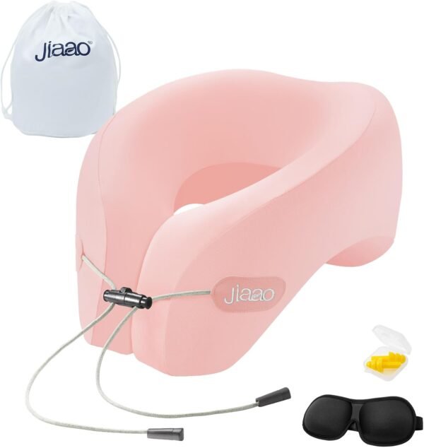 Neck Pillow Airplane, Memory Foam Travel Pillow, Travel Essentials with 3D Eye Masks, Earplugs and Storage Bag, U Shaped Neck Support for Airplane, Train, and Car