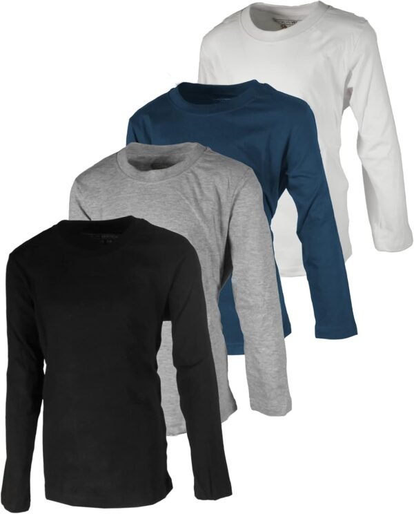 BROOKLYN VERTICAL Boys 4 Pack Long Sleeve Soft Cotton Tagless Crew Neck Tee Shirts| Sizes 2T to 18/20