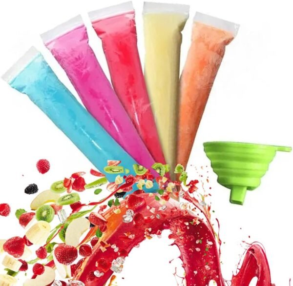 125 Disposable Ice Popsicle Mold Bags with funnel - BPA Free - Zip lock Freezer Tubes - For Healthy Snacks, Yogurt Sticks, Juice & Fruit Smoothies, Ice Pops