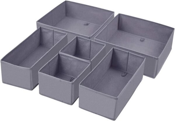 homyfort Dresser Drawer Organizer, Foldable Cloth Storage Box Closet Cube Basket Bins Containers Divider with Drawers for Underwear, Bras, Socks, Ties, Scarves, Set of 6, Grey