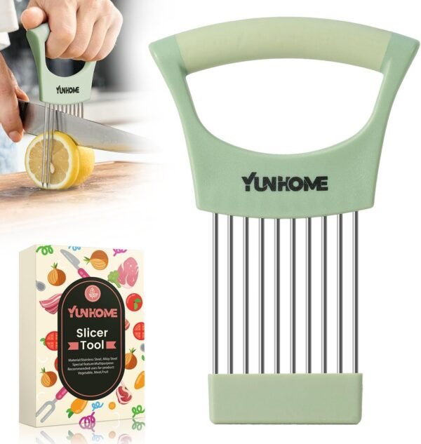 Onion Slicer Holder, Kitchen Gadgets Vegetable Slicer Premium Vegetable Cutter for Potato and Tomato, Sharp Stainless Steel Food Slicer Assistant Tool for Slicing Fruit Lemon and Meat