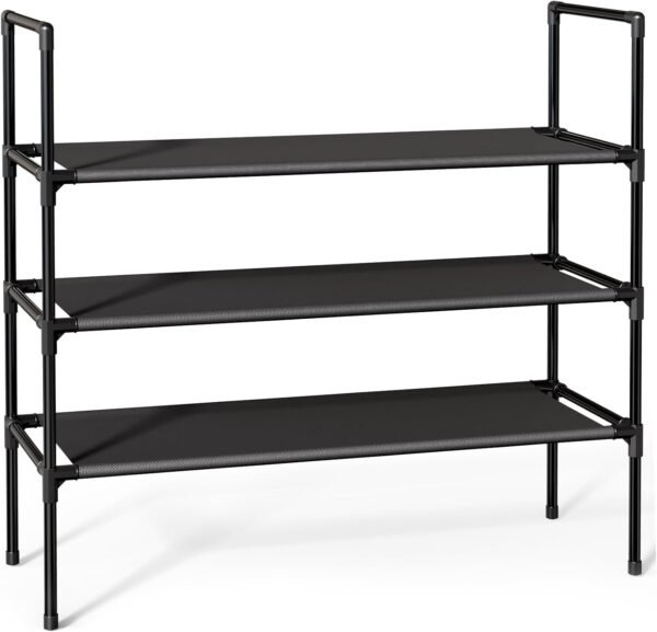 Shoe Rack with Non-Woven Fabric - 3-Tier Shoe Organizer for Closet, Garage, Corridor & Entryway, Sturdy and Stackable, X-Large, Black