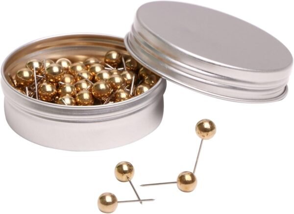 Tupalizy 100PCS 1/4 Inch Small Round Head Map Tacks Pins for Home Office Bulletin Cork Board Use and DIY Craft Project (Gold)