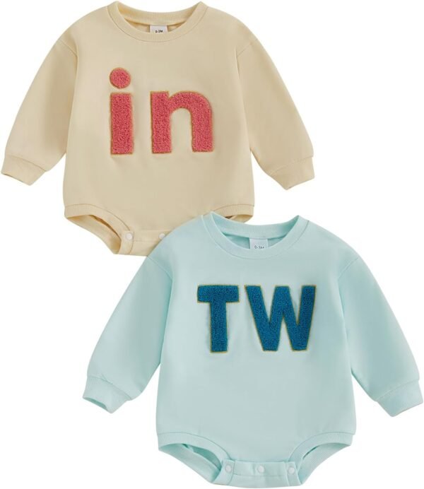 GOOCHEER Newborn Twins Matching Outfits Baby Girl Boy Twin Bubble Romper Bodysuit Oversized Sweatshirt Fall Winter Clothes