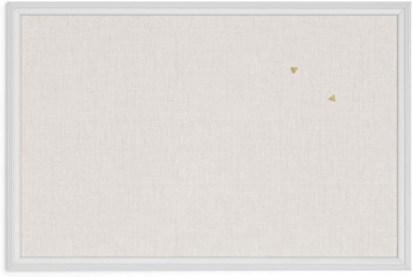 U Brands Farmhouse Linen Bulletin Board, 30"x20", White Wood Style Frame, Includes Push Pins