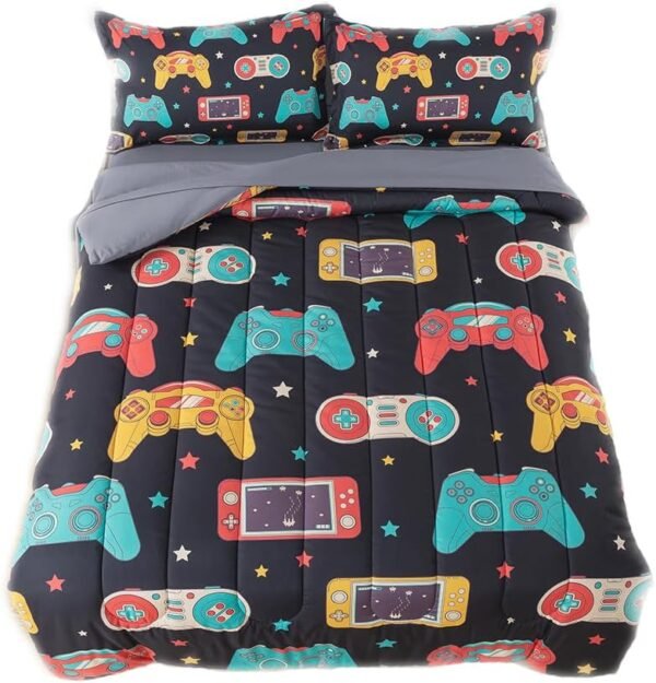 qjmiaofang Gaming Twin Bedding Sets for Boys 5 Pieces Video Game Comforter with Sheets Colorful Game Controller Bed Set Kids Girls Teens Bed in A Bag Gamepad Design for Home Decor