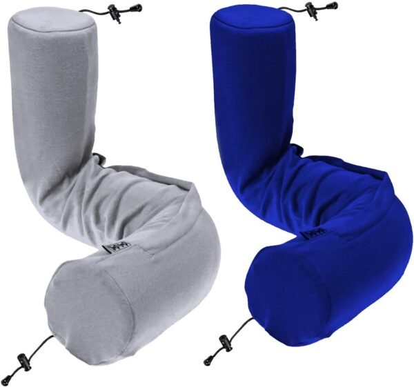 Dot&Dot Twist Memory Foam Travel Pillow for Airplanes - Travel Neck Pillow for Sleeping - Airplane Pillow for Neck Support, Chin, Lumbar and Leg - Adjustable, Bendable Neck Roll Pillow (Gray DBlue AC)