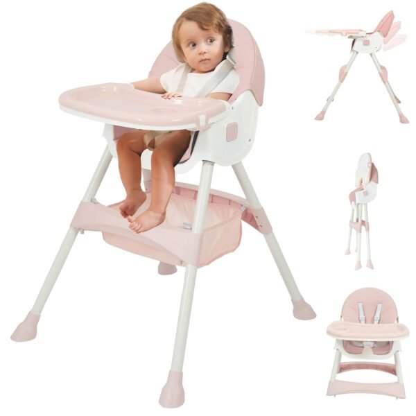 Baby High Chair, 6 in 1 Convertible High Chairs for Babies and Toddlers with 5-Point Safety Harness,Foldable High Chair for Space-Saving, Adjustable Dining Tray,Backrest & Height,Easy to Clean Surface