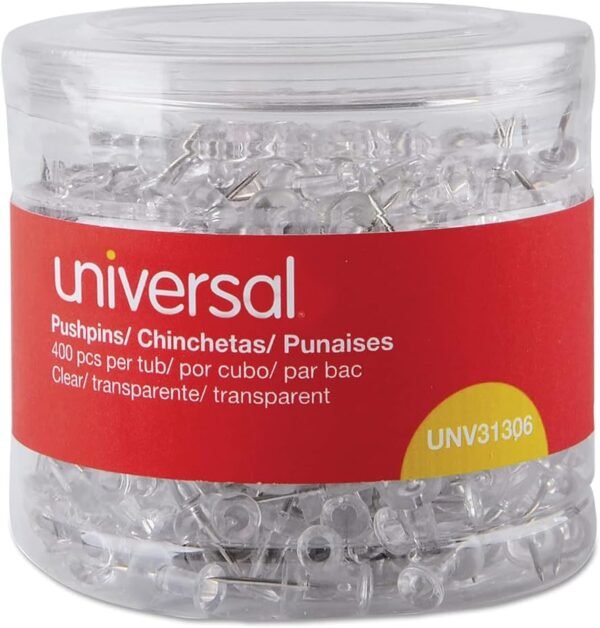 Universal UNV31306 3/8 in. Plastic Push Pins - Clear (400/Pack)