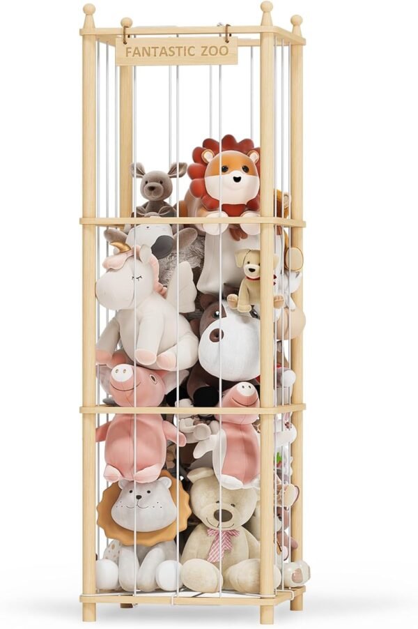 TOPMELON Stuffed Animal Storage, Space Saving Plush Toy Organizer, Wooden Cute Zoo Toy Holder for Kids, Large Capacity Toys Organizer Tower for Playrooms & Children's Room