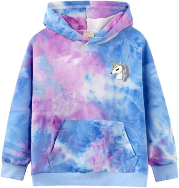 Julerwoo Girl's Rainbow & Unicorn Cotton Hoodie Tie dye Printed Sweatshirt Pullover Tops for Toddlers Girls
