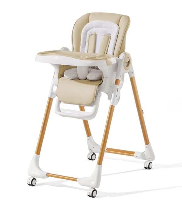Convertible High Chairs for Babies and Toddlers, Height Adjustable Baby High Chair, High Chair with Removable Tray, Adjustable Backrest and Pedal, Portable Baby Dinning Chair with Lockable Wheels