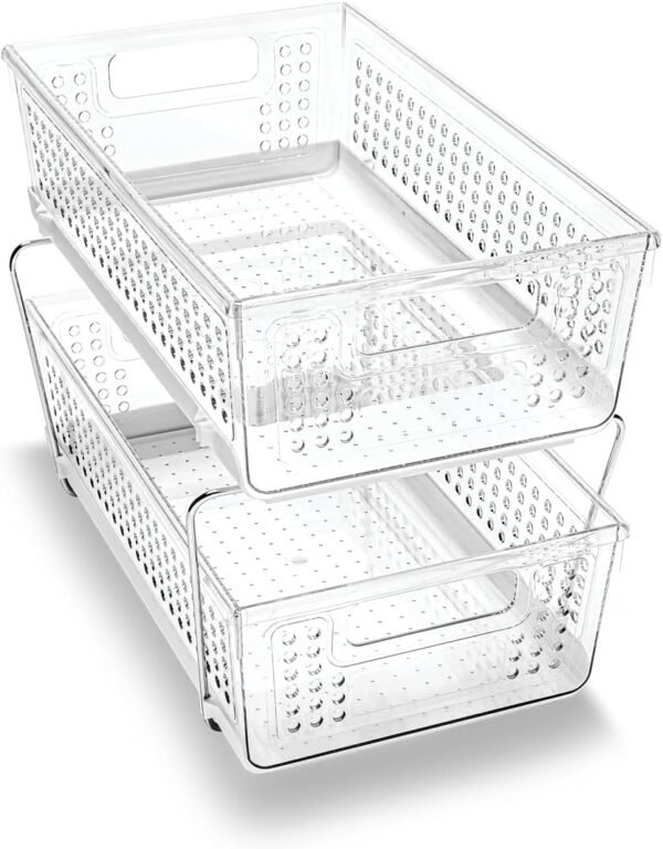 madesmart 2 Tier Organizer, Multi-Purpose Slide-Out Storage Baskets with Handles, Pack of 1, Plastic, Clear
