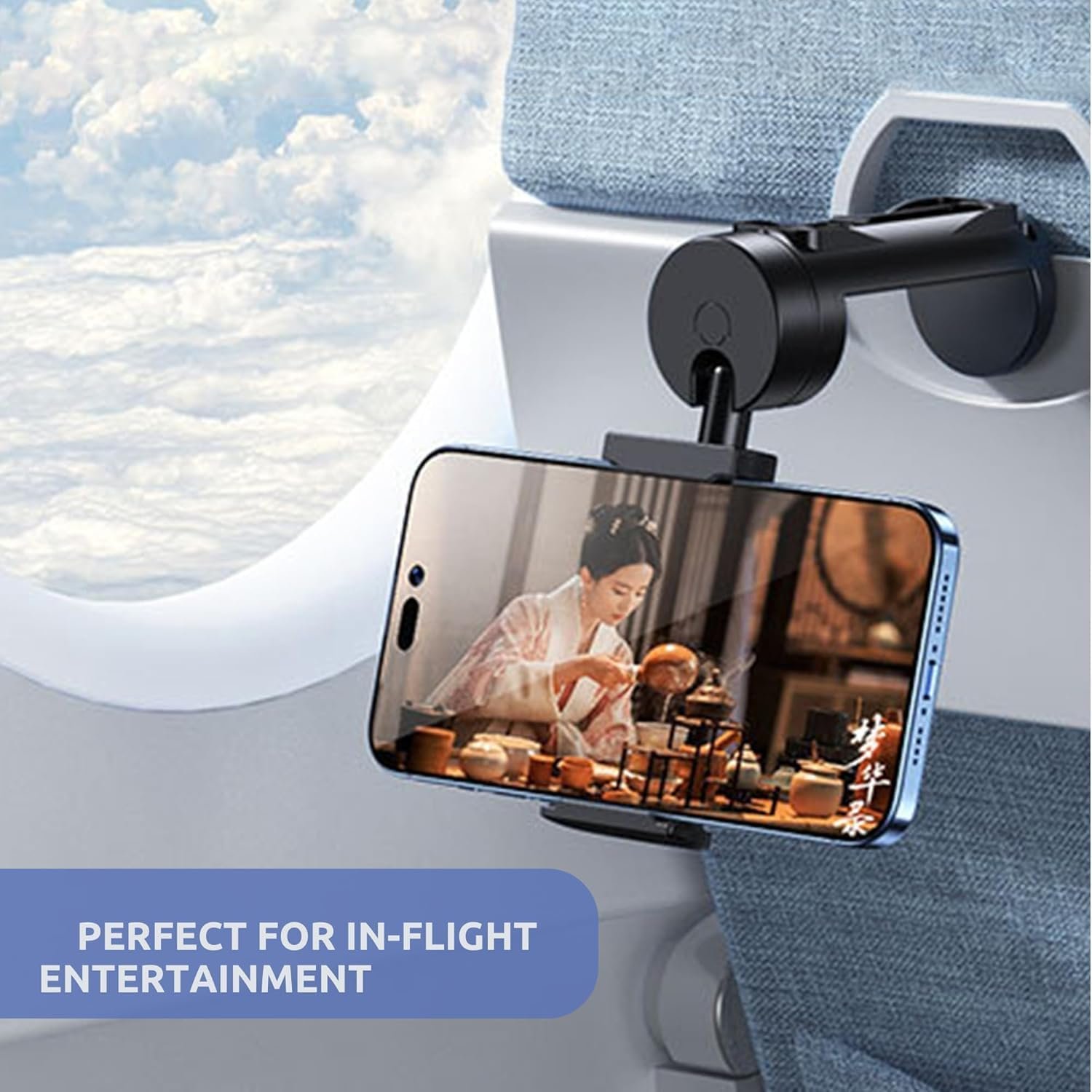 Travel Essentials Accessories Phone Holder for Airplane Cruise car Mount for iPhone or Samsung Cell Stand air Plane Table seat Desk Flight Vacation Size Golf cart Universal Hands Free