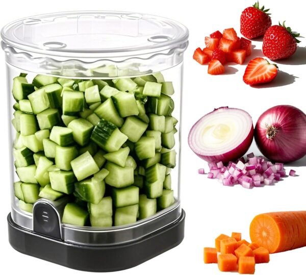 Hendiy Vegetable Chopper, Fruit Slicer Cup Food Dicer Vegetable Cutter Food Chopper with Container Manual Veggie Dicer, Detachable Fruit Cutter Slicer