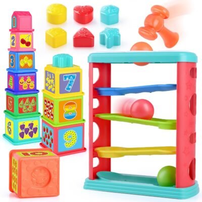 Pound a Ball Toy for Toddlers 1-3, Montessori Toys for Babies 12 18-24 Months, Hammer, Stacking Cups, Shape Sorter Blocks, Early Developmental Educational Toys for 1 2 3 Year Old Boys Girls Kids Gift