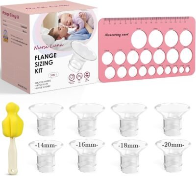 Flange Sizing Kit 3 in 1 with 8PCS Flange Inserts 14/16/18/20mm, Silicone Breast Pump Flanges Insert Kit for 24mm Electric Breast Pump, Pumping Breastfeeding Essentials Kit for New Mom