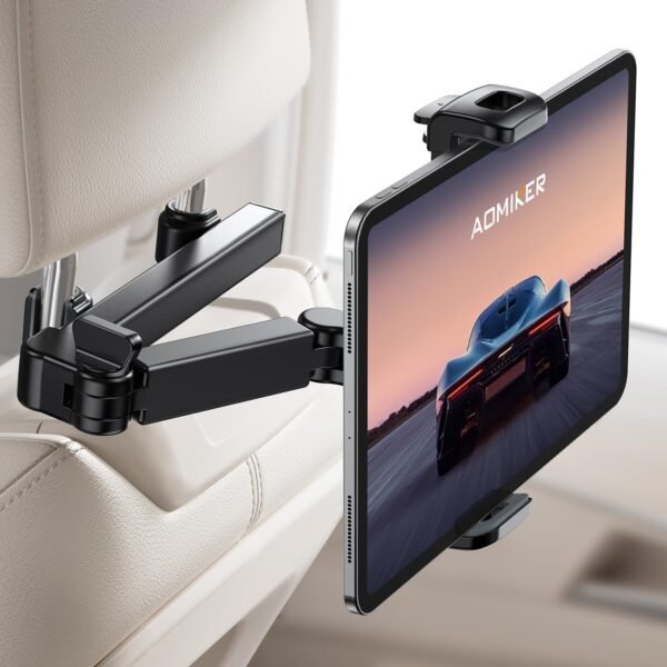iPad Holder Car Headrest - [Stretchable Arm] 2025 Adjustable Tablet Mount for Car Backseat, Travel Road Trip Essentials for Kids, for iPad Pro, Air, Mini, Samsung Tab, 4.7-11” Device - Black