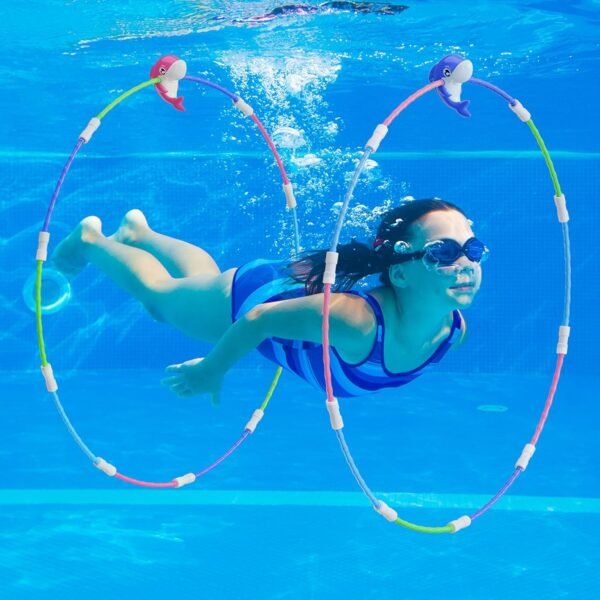 Diving Toys Pool Rings 2 Pack, Fun Swimming Pool Toys for Kids Ages 4-8 8-12, Swim Through Rings Underwater Pool Games for Outdoor Summer Party, Ideal Boys & Girls Birthday Gifts (Multi-Color)