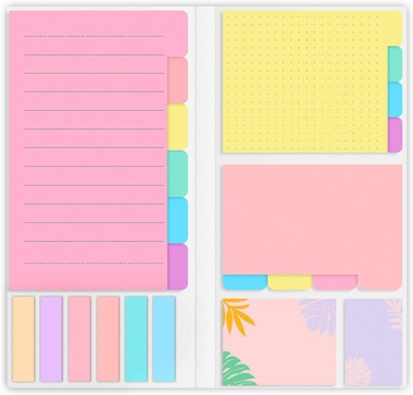 Sticky Notes Set, Post Self-Stick Notes Pads for Journaling Notebook Planner Study, Office Supplies College Essentials Back to School Supplies for High School Students Teen Girl Gifts Preppy