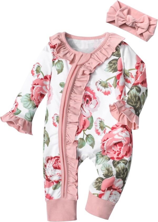 Infant Newborn Baby Girl Clothes Onesies for Baby Girl Long Sleeve Ruffle Baby Clothes with Headband