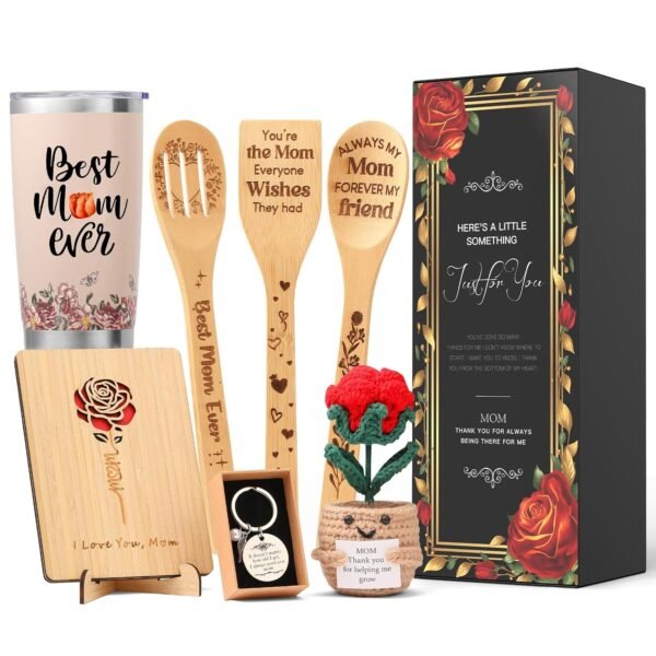 Mothers Day Gifts for Mom from Son Daughter Kids, Cooking Mother Gift Basket, Kitchen Gifts - Christmas, Birthday, Thanksgiving Gift Basket with Handmade Wooden Cooking Tool For Mom