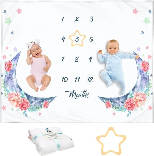 Twin Milestone Blanket – Soft, Large 50x40 Baby Monthly Blanket for Newborn Twins, Premium Fleece Keepsake, Perfect Photo Prop for Twin Boys & Girls