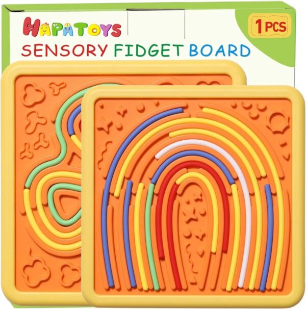 Sensory Activity Board for Kids: Double-Sided Stress Relif Sensory Board Toys with Storage Bag & 20 Strings | Quiet Fidget Toy for ADHD & Autism Boys Girls Ages 3 4 5 6 7 8（Yellow)