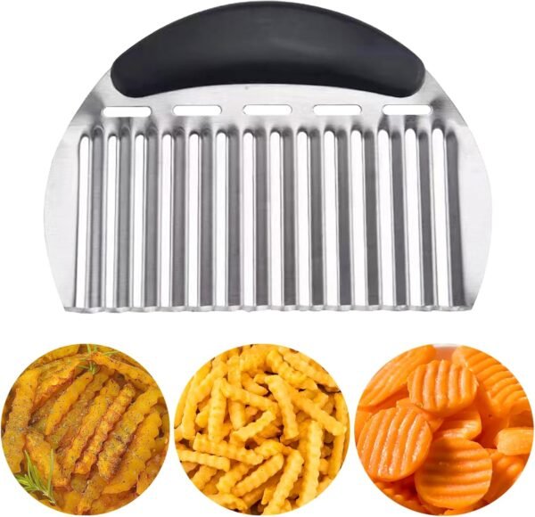 JAYVAR Large Crinkle Cutter French Fry Cutter, Large Crinkle Potato Cutter Wavy Chopper, Stainless Steel Wavy Slicer Crinkle Cutting Chopping Tools with Handle for Carrot Vegetable