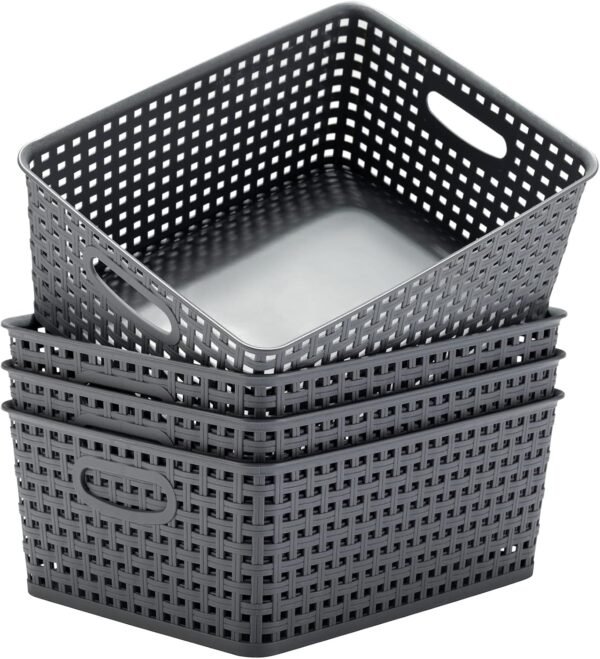 Plastic Storage Baskets for Organizing,11.42"X9"X4.7",Pack of 4 (Grey)