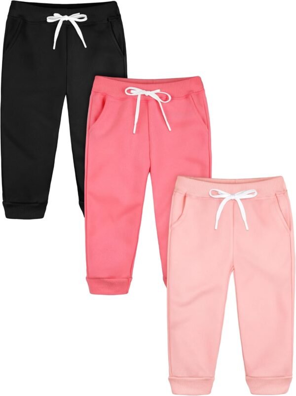 Resinta 3 Pack Toddler and Baby Girls Fleece Sweatpants Casual Pull On Jogger Sweatpants with Pockets Drawstring for Girls