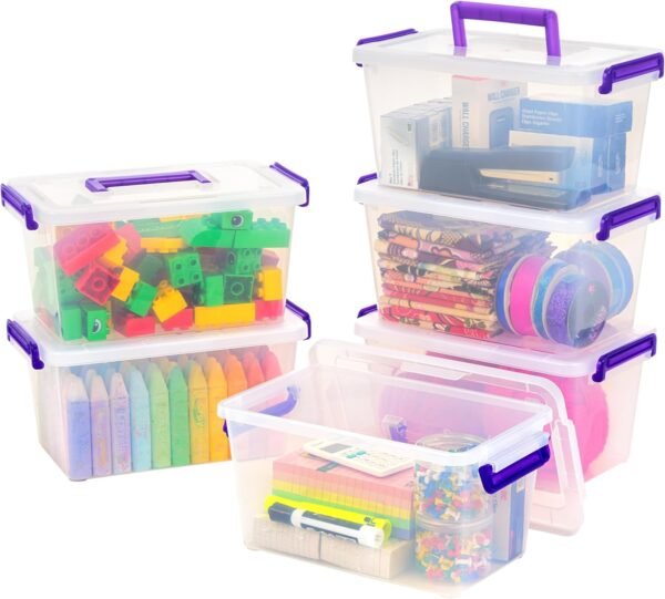 IRIS USA 5 Qt. Plastic Storage Bins with Lids, 6 Pack, Craft Storage Container, Sensory Bin, Organizing Containers for Home, Office & Art Supplies, Stackable, Clear