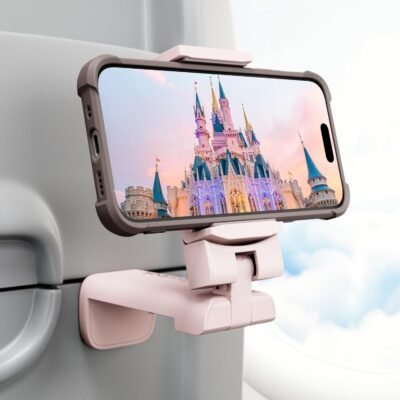 Valentine's Airplane Phone Holder, Klearlook Universal Flight Phone Mount with Multi-Directional 360° Rotation, Travel Must Haves Handsfree Gadgets for Flying, Table, Pink