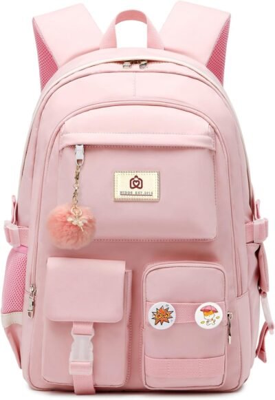 Laptop Backpacks 15.6 Inch College Backpack Elementary Middle High School Bag Large Cute Bookbags Anti Theft Travel Back Pack Casual Daypack Kids Book Bag for Teens Girls Women Students (Pink)