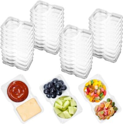 40 Sets Reusable Snack Containers with Lids, Double Compartment Snack Containers for Travel, Refridge, Portion Control, Lunchable Container Diping Case