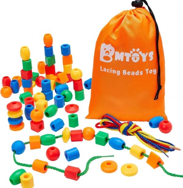 BMTOYS Lacing Beads for Kids - 70pcs Threading Beads Occupational Therapy Toys for Kids Fine Motor Skills Developmental Activity OT Toys