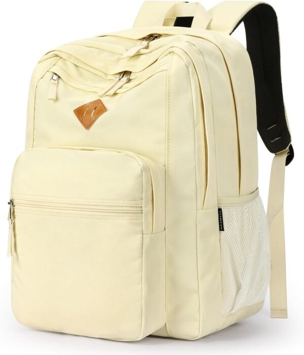 ZORFIN 26L Backpack for School, College, and Travel: Water Resistant Bookbag with 8 Compartments - Beige
