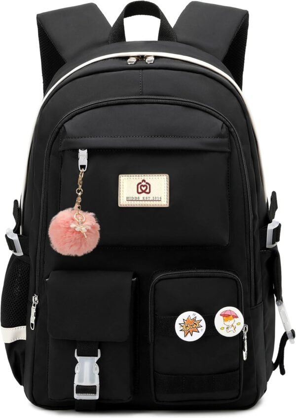 Laptop Backpacks 15.6 Inch College Backpack Elementary Middle High School Bag Large Cute Bookbags Anti Theft Travel Back Pack Casual Daypack Kids Book Bag for Teens Girls Women Students (Black)