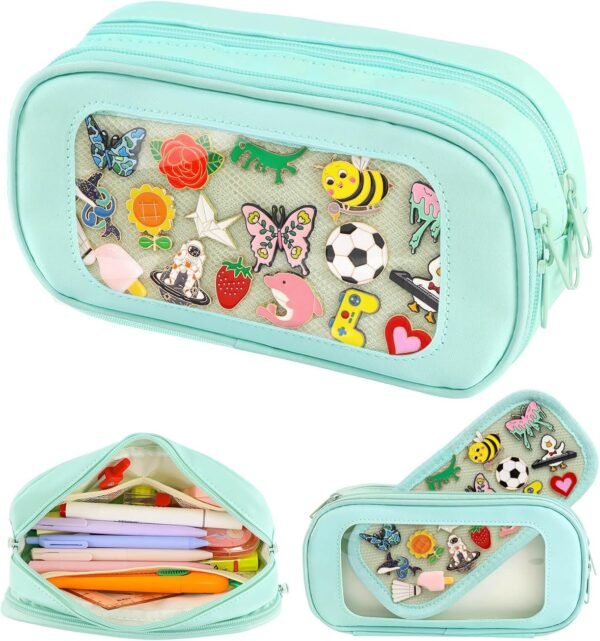 Pencil Pouch Cute Pin Display Ita Bag Pen Case Organizer For Teen Girls Womens Portable College Office Marker Pen Case Back To School Essentials, Mint Green