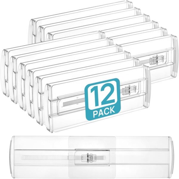 Vtopmart 12 Pack Drawer Dividers for Clothes, Adjustable 4" High Expandable from 10.6"-17" Dresser Drawer Organizer, Clear Plastic Separators for Dresser, Baby Clothing, Cosmetic and Office Storage