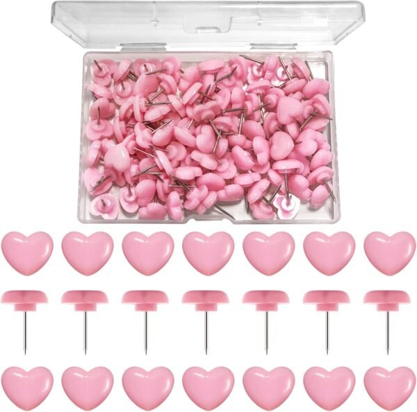 100 Pcs Thumb Tacks Pink Push Pins 0.47 Inch Heart Push Pins for Cork Board Flat Head Thumb Tacks for Bulletin Board Posters Photos Postcards Maps Office Home Decorative