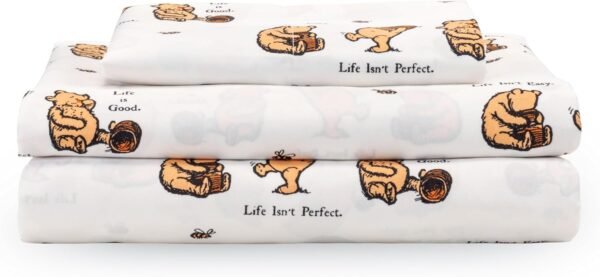 Berkshire Blanket Life is Good® Microfiber Sheets, Twin Size - 3 Pieces, Life is Good® Mini Winnie and Hunny Toss White, Cute Character Snoopy Printed Soft Microfiber Bed Sheets