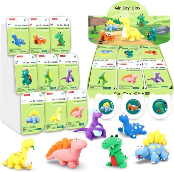 Air Dry Clay Kits: 9 DIY Creature Crafts for Kids 3+ | Child-Safe Modeling with Guides | Creative Gift for Birthdays & Holidays (Dinosaur Clay Kit)