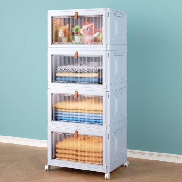 4 Tier Stackable Plastic Storage Bins with Lid and Wheels - 23 QT Closet Organizers and Storage, Foldable Storage Containers, Organization and Storage Boxes for Craft, Home, Pantry, Dorm,Grey