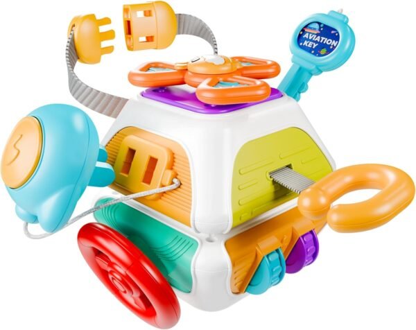 iPlay, iLearn 10 in 1 Baby Busy Board Cube, Montessori Sensory Toy Toddler 1-3, Infant Carseat Plane Travel, Kid Education Learning Activity, Birthday Gift 6 9 10 12 18 Month 1 2 Year Old Boy Girl