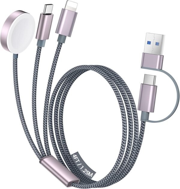 Temdan for Apple Watch Charger,3 in 2 USB C Cable for iPhone 16 Charger/Type C/Lightning,Multi Charging Cable Cord,Portable Travel Essentials Designed for iWatch Ultra/SE/10-1&iPhone 16-12-4FT